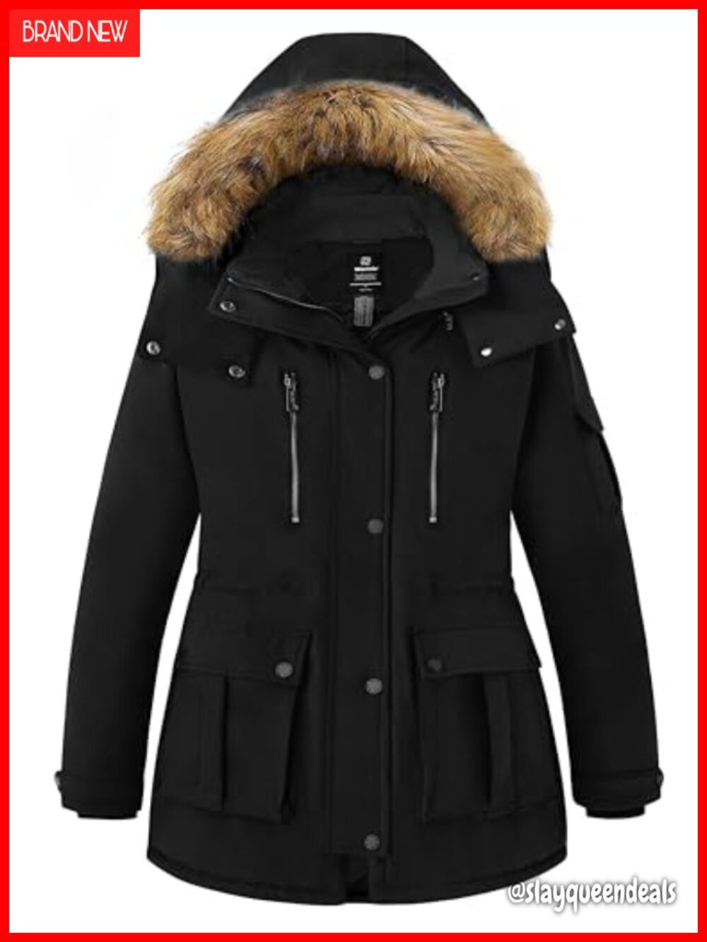 Plus Size Winter Parka Coat with Removable Faux Fur Hood Waterproof Windproof